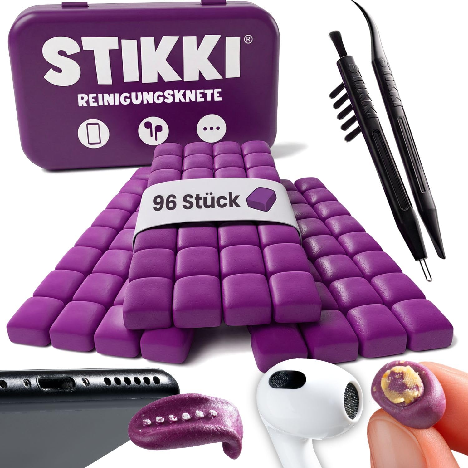 STIKKI Cleaning Set for Mobile Phone and Headphones - Cleaning Clay with 2 Tools