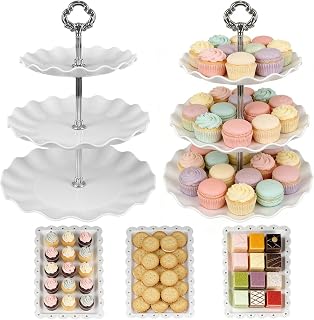 5Pcs Large Cupcake Stand & Appetizer Trays Set, Silver Metallic