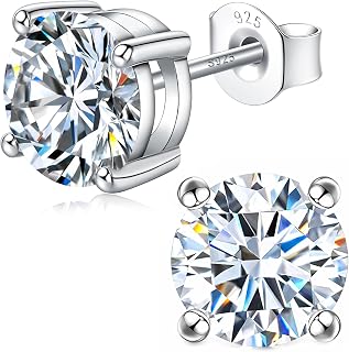 Impalsory Moissanite Stud Earrings for Women and Men, 925 Sterling Silver Hypoallergenic Earrings, 18K White Gold Plated, Secure Friction Back, Brilliant Round Cut D Color VVS1