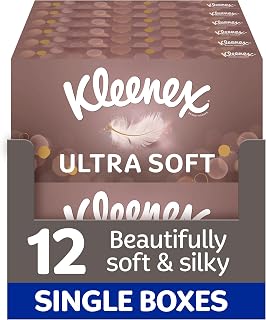 Kleenex Ultra Soft Facial Tissues - Multipack 12 Tissue Boxes | Beautifully Soft and Silky Tissues
