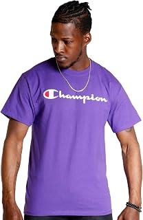Champion Men's Graphic Short Sleeve T-Shirt, Standard Fit, Classic Script Logo, Midweight 100% Cotton