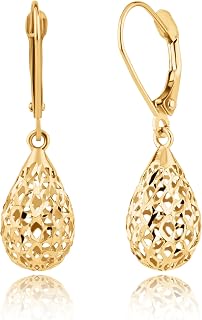 14K Filigree Gold Earrings for Women | Gold Dangle Earrings with Secure Leverback | Hypoallergenic and Lightweight Drop Earrings for Women by MAX + STONE