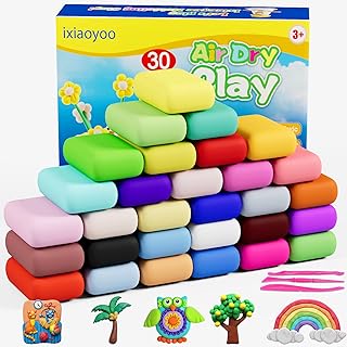 Ixiaoyoo Air Dry Clay, 30 Colors Foam Modeling Clay for School Projects | Safe & Non-Toxic, Soft, Non-Sticky, DIY Model Crafts Kids Toys for Home Party Favors, Birthday Gifts for Aged 3–12 Boys Girls