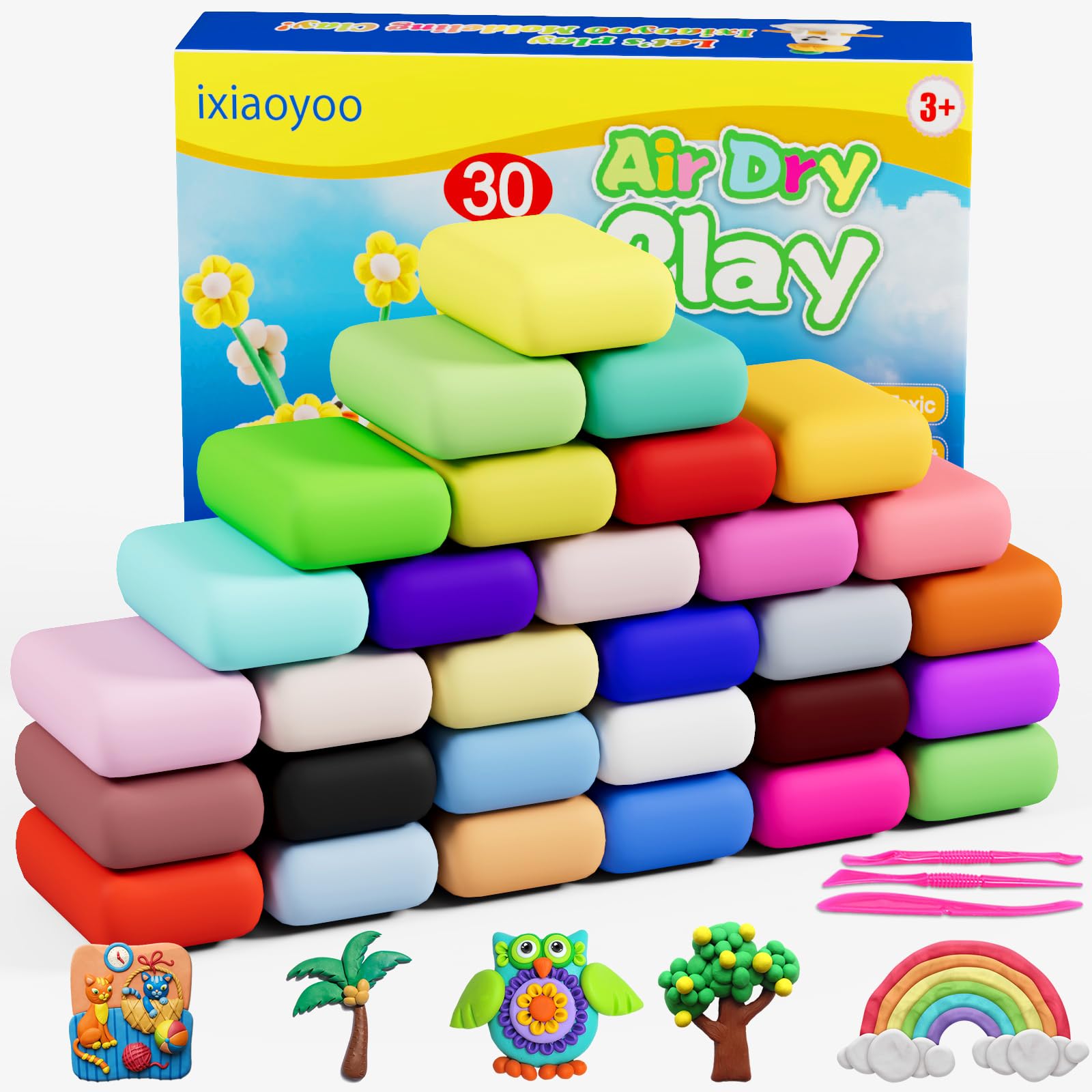 Ixiaoyoo Air Dry Clay, 30 Colors Foam Modeling Clay for School Projects | Safe &