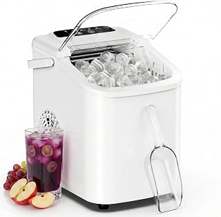 Sweetcrispy Countertop Ice Maker with Scoop, Basket and Handle, Portable Ice Machine 9 Cubes Ready in 6 Mins, 26.5lbs in 24Hrs, 2 Sizes for Home Kitchen Office Bar Party