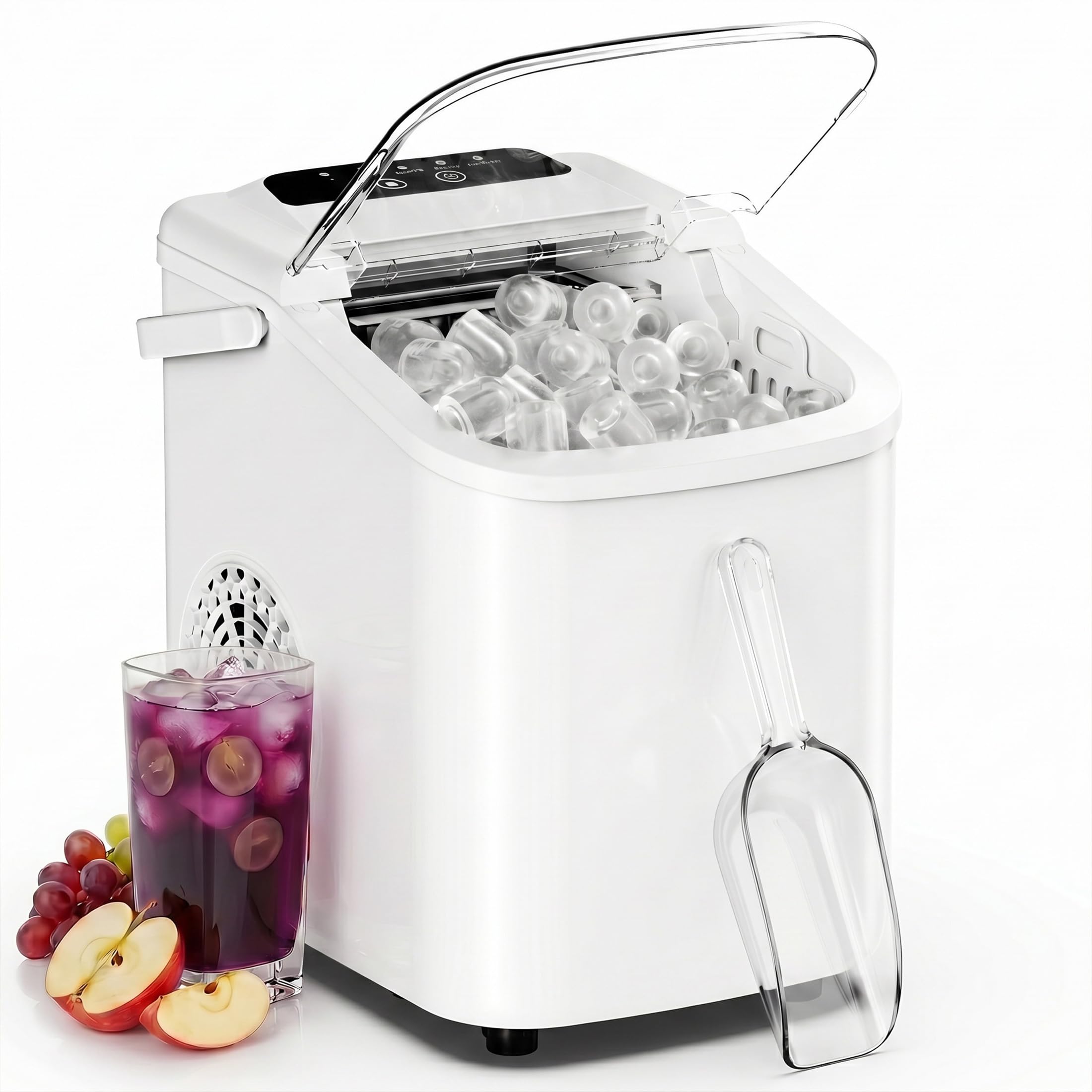 Sweetcrispy Countertop Ice Maker with Scoop, Basket and Handle, Portable Ice Mac