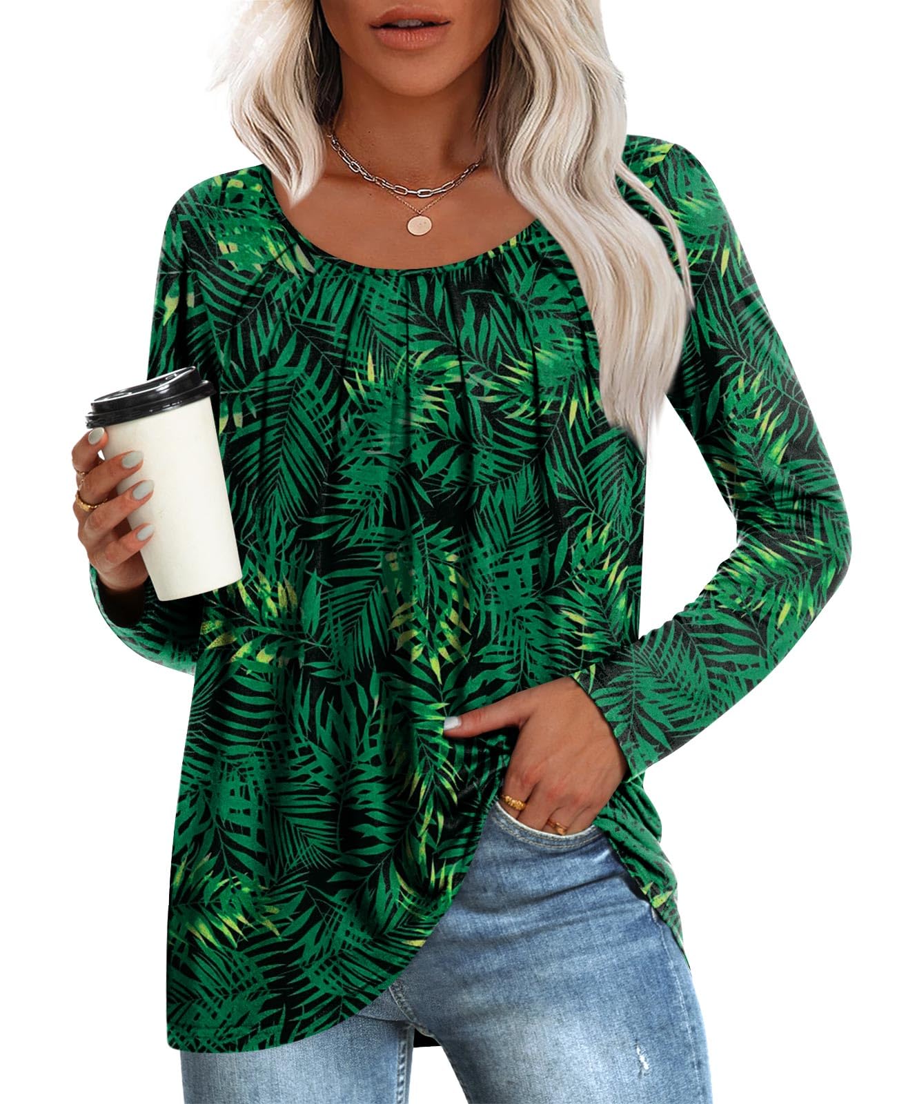 Anymeet Womens Winter Spring Tops 2026 Casual Shirts Pleated Blouse for Leggings