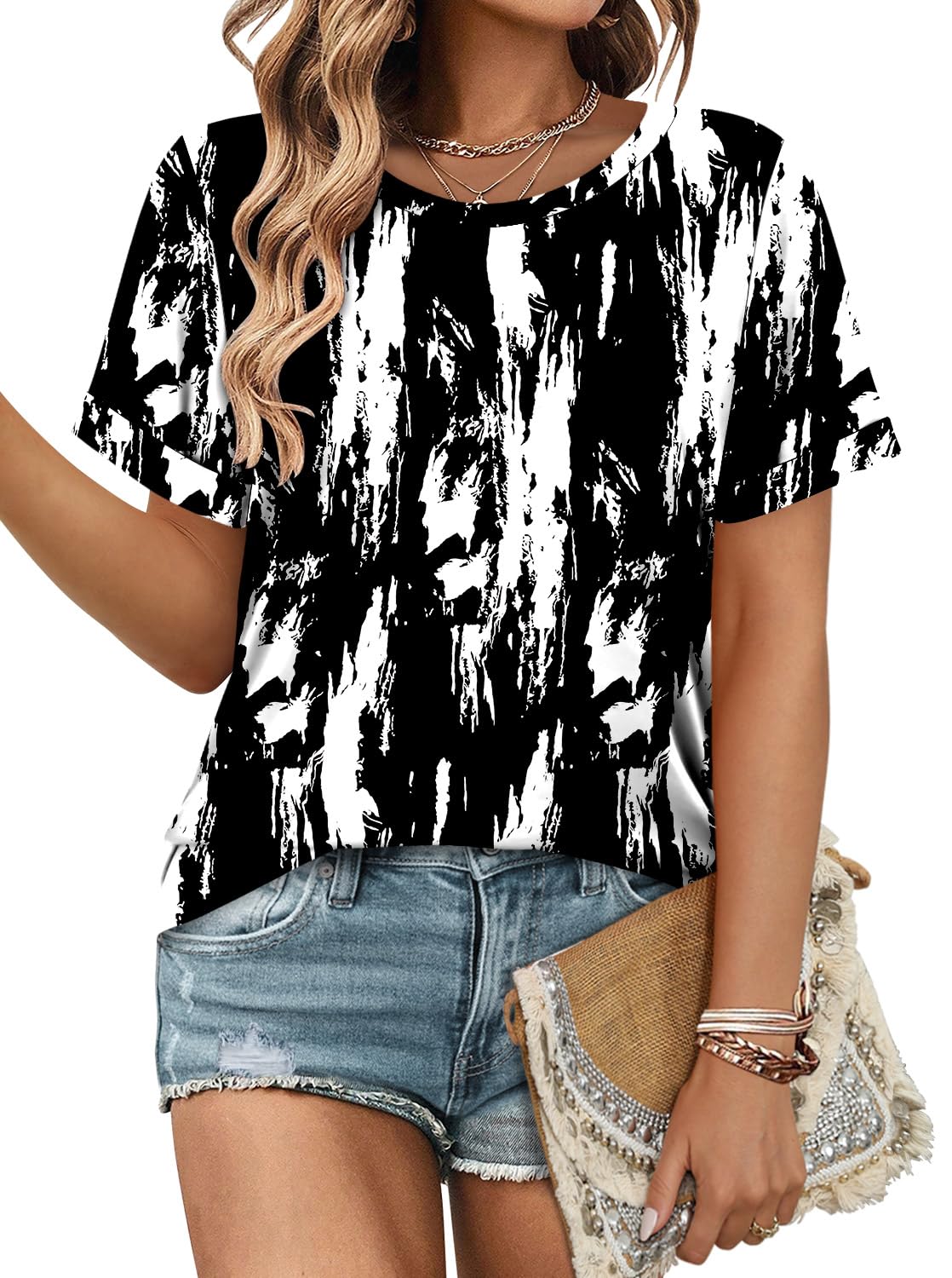 Women Short Sleeve Tops Elegant Summer T Shirts Casual Tunic Crew Neck Blouses