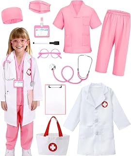 Boutrele 12 PCS Doctor Costume for Kids,Scrubs Nurse Costume for Girls Boys | Kids Doctor Costume,Scrubs with Lab Coat,Career Day Costumes for Kids,Halloween Costume,Educational Pretend Play Doctor Kits