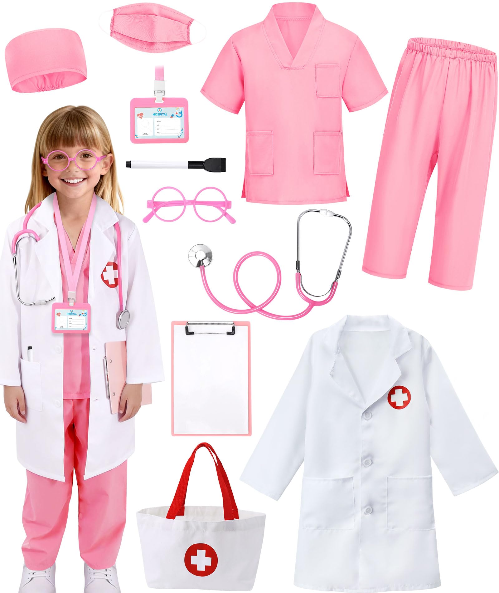 Boutrele 12 PCS Doctor Costume for Kids,Scrubs Nurse Costume for Girls Boys | Ki