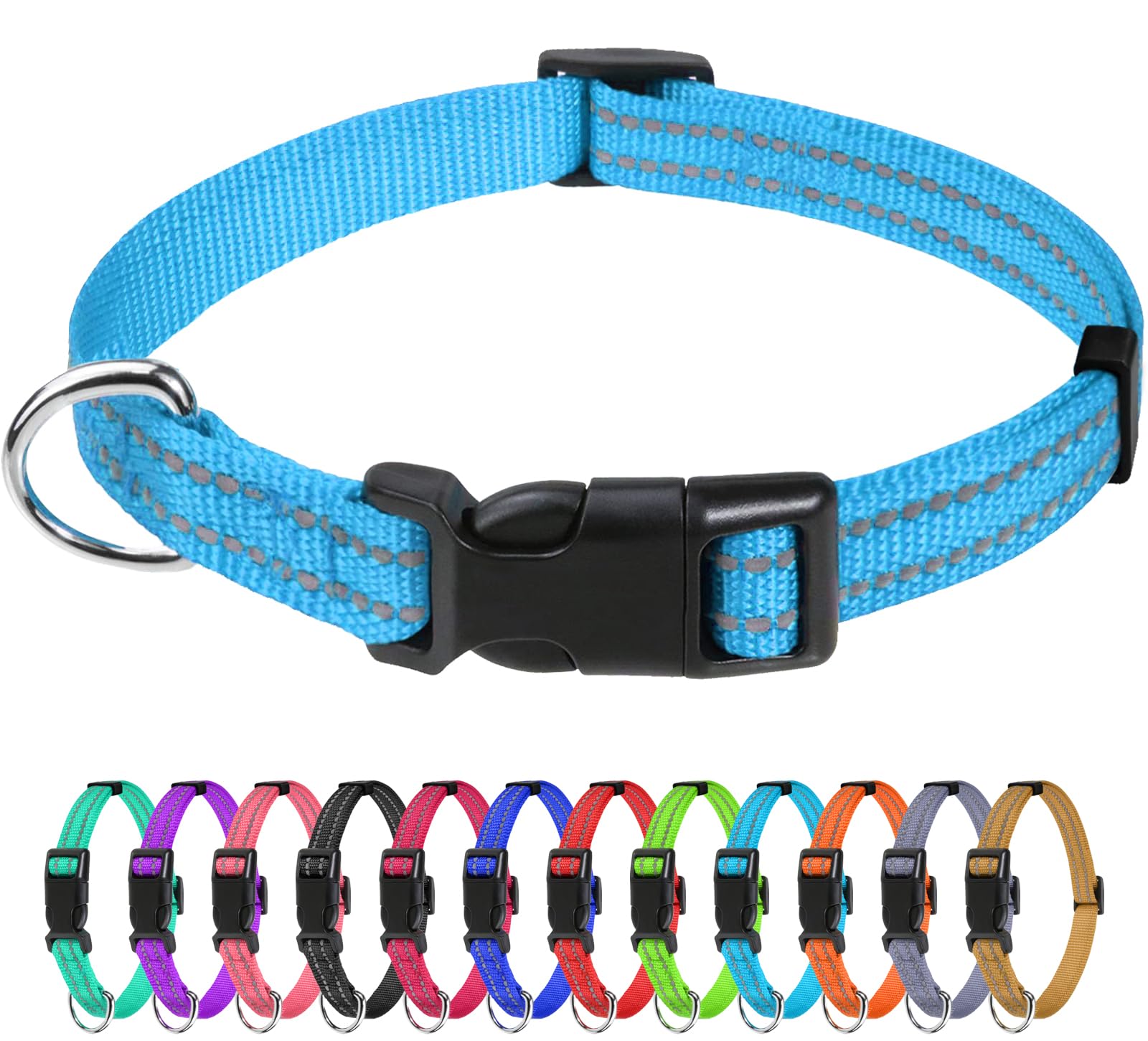 TagME Small Dog Collar, Reflective Puppy Collar, Sky Blue, 3/8" Width | Lightwei