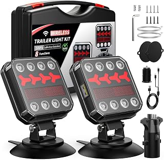 Wireless Bluetooth Magnetic Trailer Lights, Fast Charging LED Trailer Light Kits, IP65 Waterproof10H Battery 100FT Range for Trailer,Truck, RV, Camper,Boat – Brake,Turn,Reverse &amp; Hazard Safety Lights