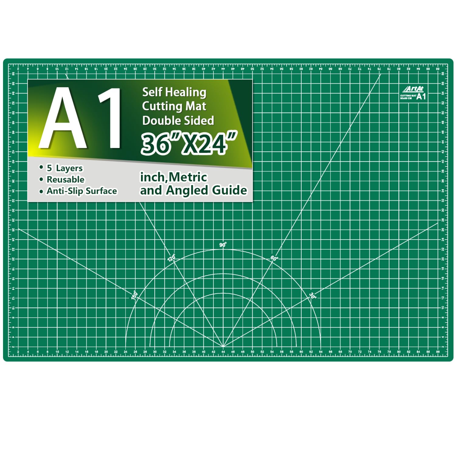 ArtAt A1 Self Healing Cutting Mat 24″x36″ Green Mat for Sewing Quilting | 5-Laye