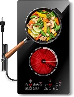 Borrallio 2 Burner Electric Cooktop 110V, 12 Inch Plug in Stove Top, 2000W | Double Burner Electric Stove, Countertop & Built in, Ceramic Glass Hot Plate, Touch Control, Timer, 9 Power Levels