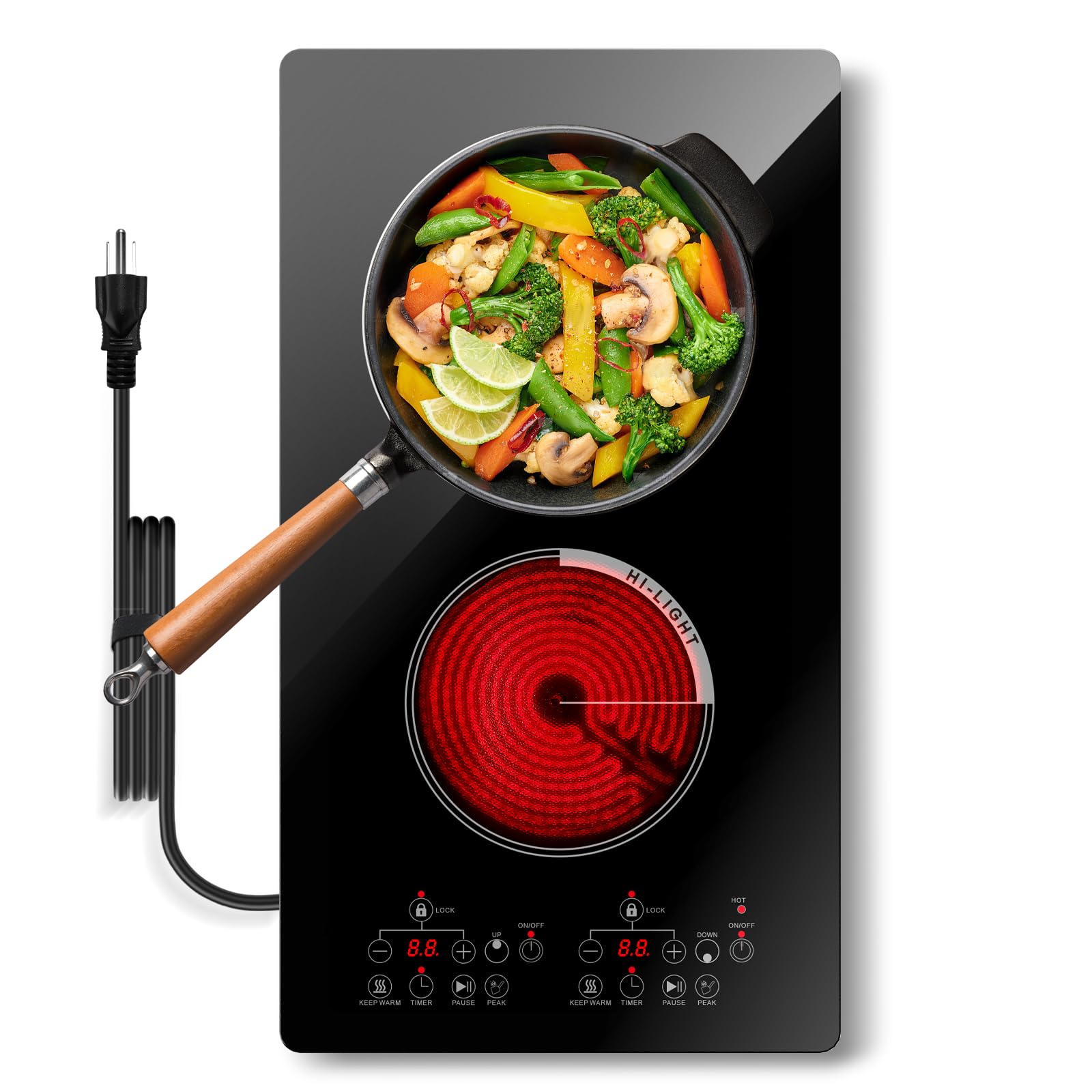 Borrallio 2 Burner Electric Cooktop 110V, 12 Inch Plug in Stove Top, 2000W | Dou