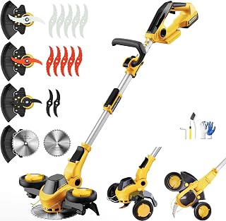 11 Inch Weed Wacker Cordless Compatible with DEWALT 20V MAX Battery | Brushless Motor, 4 in 1 Edger/Grass Trimmer/Mini Mower/Brush Cutter, 4 Types Blades, Lightweight(TOOL ONLY)
