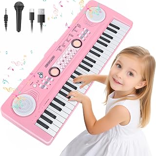 49 Key Pink Piano Keyboard with Microphone Music Toy for Girls Ages 3-7 | Portable Electronic Musical Instrument Learning Toy for 3 4 5 6 7 Year Old Girls Birthday Gifts