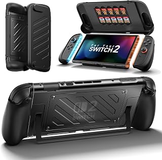 JSAUX Split Protective Grip Case for Switch 2 with Front Cover | Drop Protection, Dockable, Ergonomic Non-Slip Grip, Kickstand Compatible, PC Front Cover, TPU Middle Frame, 10-Card Storage