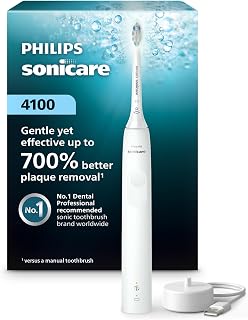 Philips Sonicare 4100 Rechargeable Electric Toothbrush, 1 Brush Head, White | 700% More Plaque Removal¹, Pressure Sensor, 2 Brush Settings, 2-Minute Guided Timer, 14-Day Battery, HX3681/23