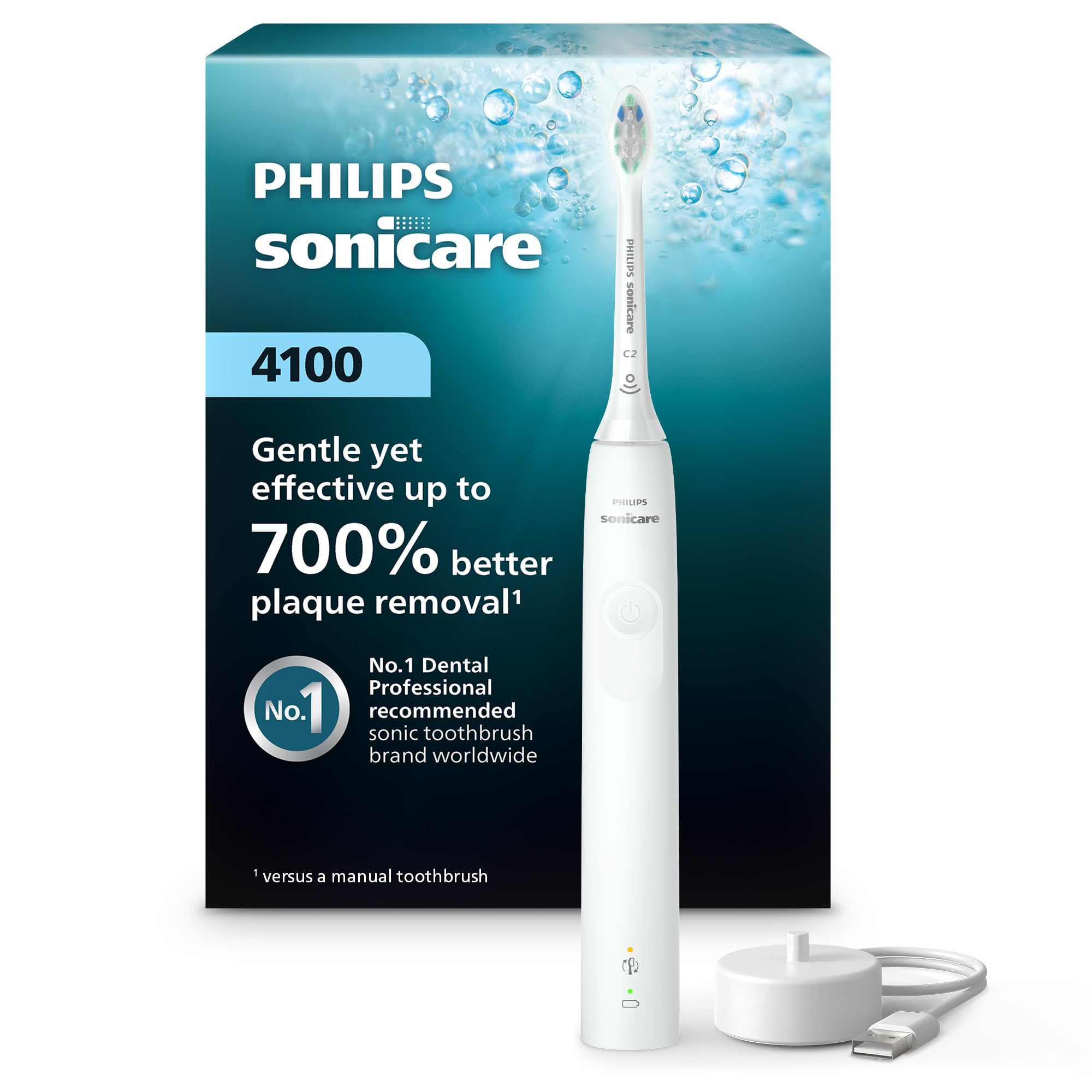 Philips Sonicare 4100 Rechargeable Electric Toothbrush, 1 Brush Head, White | 70