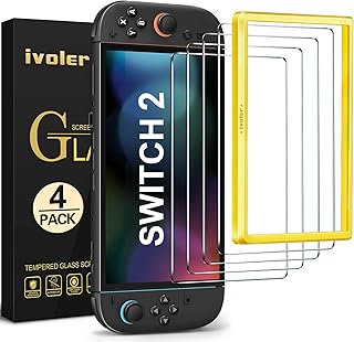 ivoler Nintendo Switch 2 2025 Screen Protector with Mounting Frame 4 Pack | 30s quick installation, 9H hardness, HD clear, anti-fingerprint, anti-bubbles, anti-scratch, screen protector for Switch 2