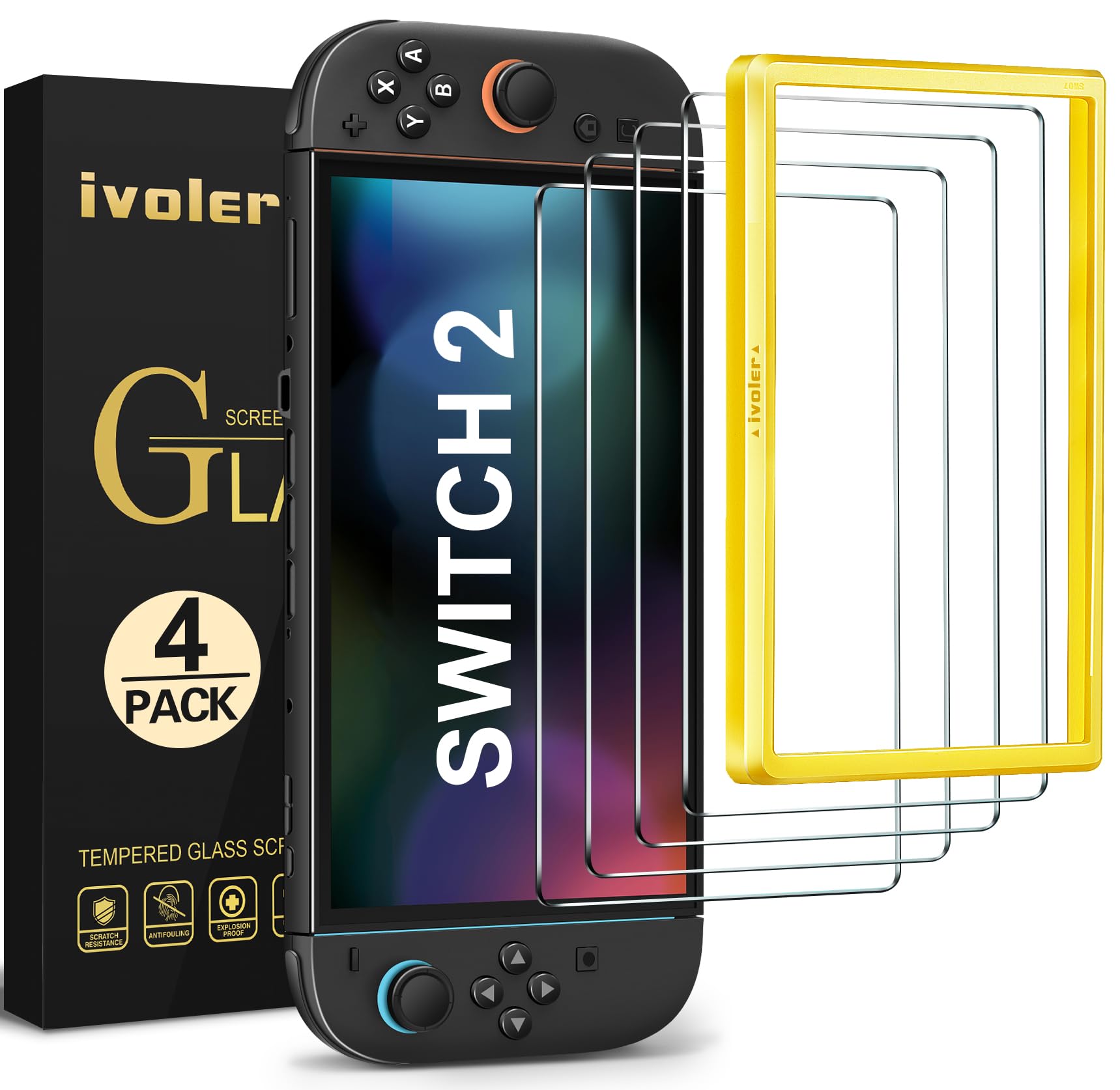 ivoler Nintendo Switch 2 2025 Screen Protector with Mounting Frame 4 Pack | 30s 