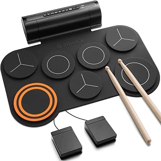 Donner Electronic Drum Set, 7 Pads Electric Drum Pad Roll Up Quiet Drum Pad Built-in Speaker, 40 Drum Lessons Included, Kids Holiday Christmas & Birthday Gift Instrument Toys(DED-20), Black