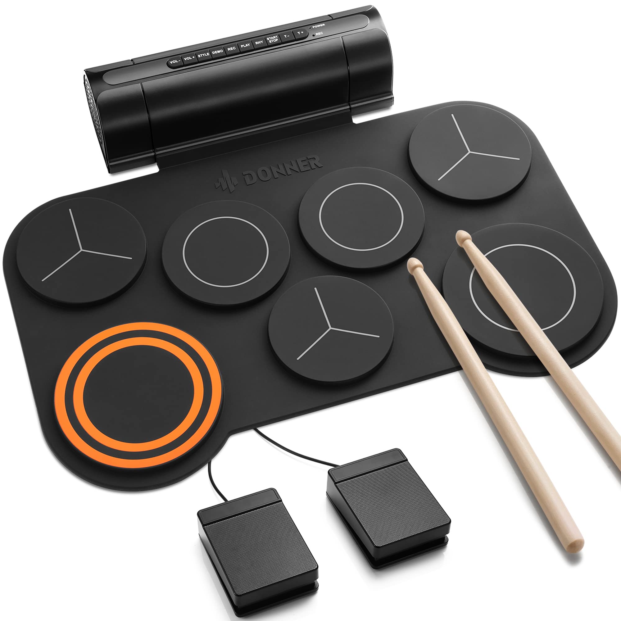 Donner Electronic Drum Set, 7 Pads Electric Drum Pad Roll Up Quiet Drum Pad Buil