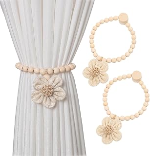 2 Pieces Wooden Beaded Curtain Tiebacks, Tassel Curtain Buckles Magnetic Curtain Buckles, Rainbow Tassel Curtain Tiebacks No Punch Decoration (Sunflower)