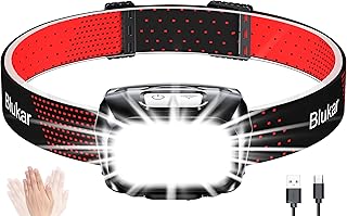 Blukar 2000L Super Bright Lightweight Rechargeable LED Headlamp | Powerful Head Torch with Red Indicator, 8 Lighting Modes, Motion Sensor, IPX5 Waterproof, 30H Autonomy Camping/Emergency