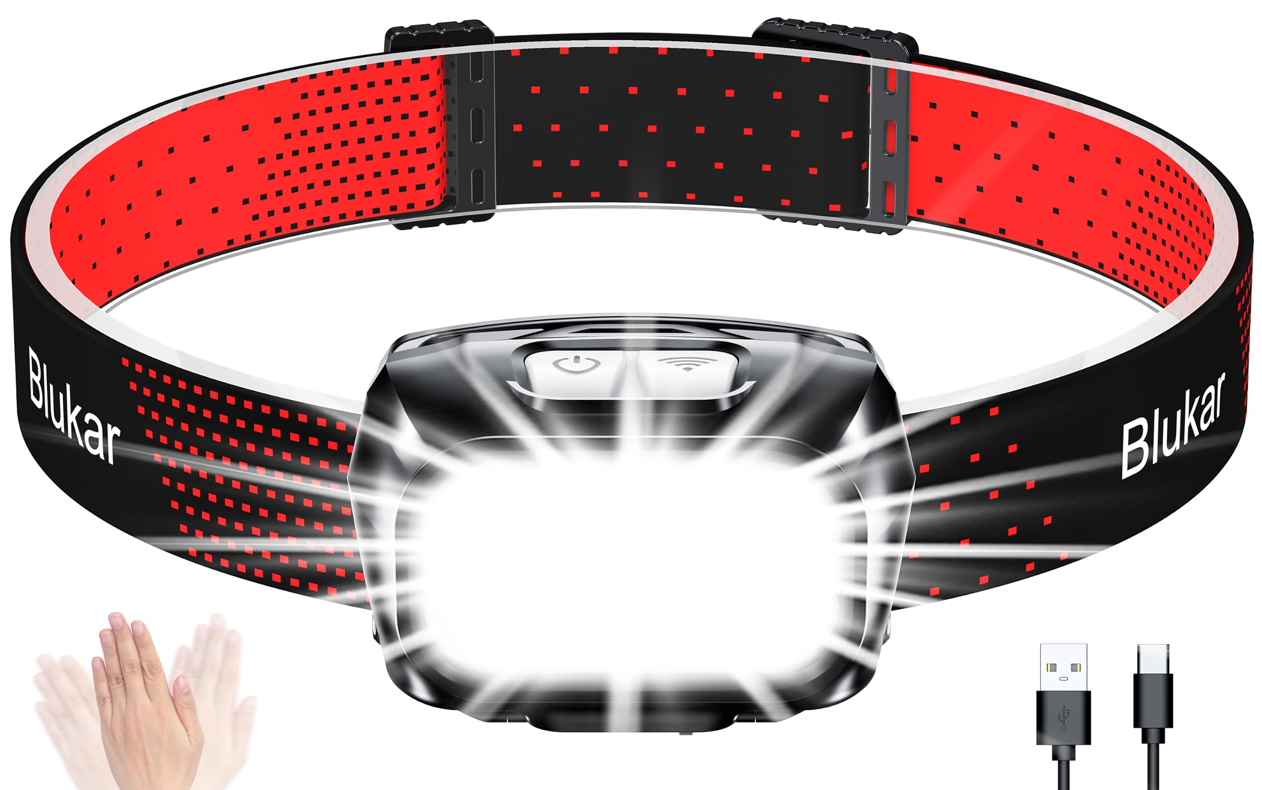 Blukar 2000L Super Bright Lightweight Rechargeable LED Headlamp | Powerful Head 