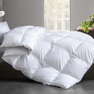 Cosybay Feather and Down Fiber Comforter Insert Queen, 100% Cotton Cover | Medium Warmth White Duvet Insert, Fluffy Soft Hotel Luxury Bedding for Bedroom, 90 x 90 Inches