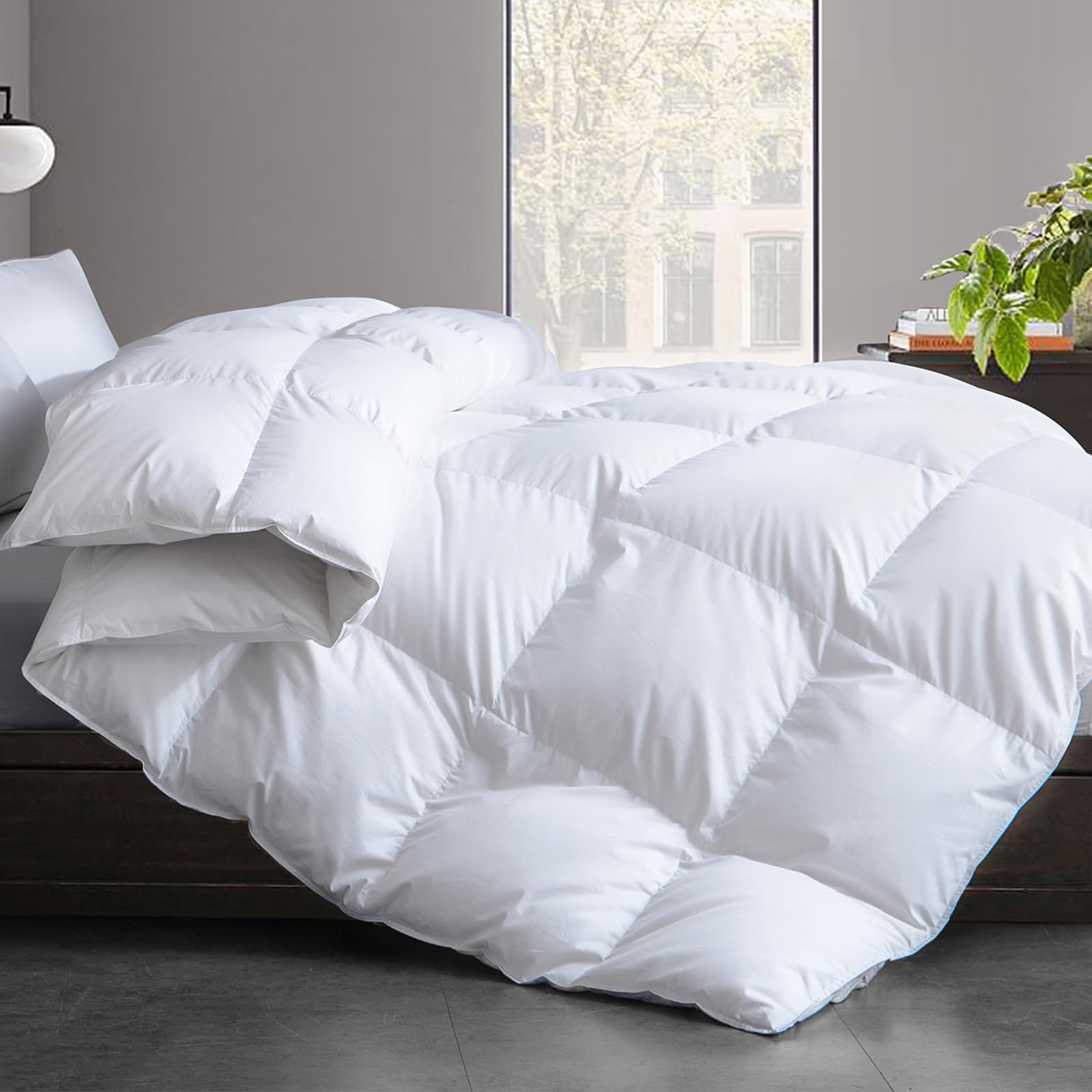 Cosybay Feather and Down Fiber Comforter Insert Queen, 100% Cotton Cover | Mediu