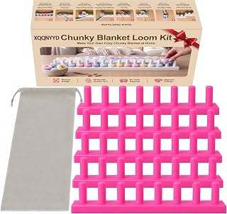 XQQNYYD 72" Chunky Blanket Loom Kit, 5 Sections Fuchsia Chunky Yarn Loom for Blankets, Beginner-Friendly Snap-Together Hand Knitting Frame with Storage Bag