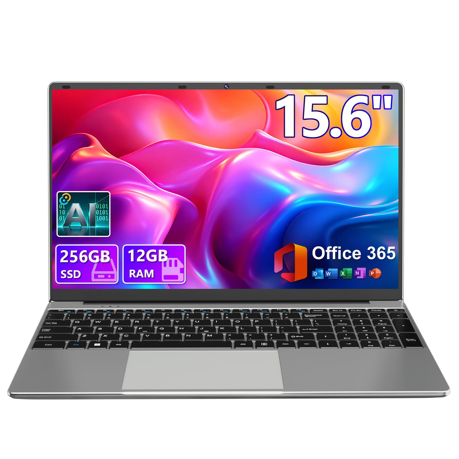 DRKAKO 15.6" FHD IPS Student Laptop, AI Assistant Included, Office 365 | 12GB RA