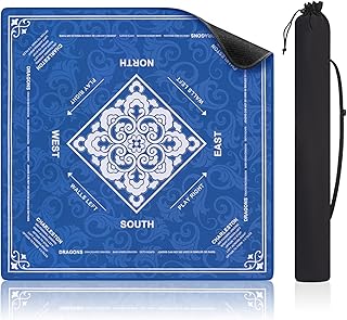 Heslaus Shipped Rolled Mahjong Mat with Rule Without Creases, 32.5" x 32.5" | Mah Jong Table Mat with Carry Bag, Waterproof Wipe Clean Non-Slip Noise-Reduce Game Mat for American Mahjong Tile Set Poker
