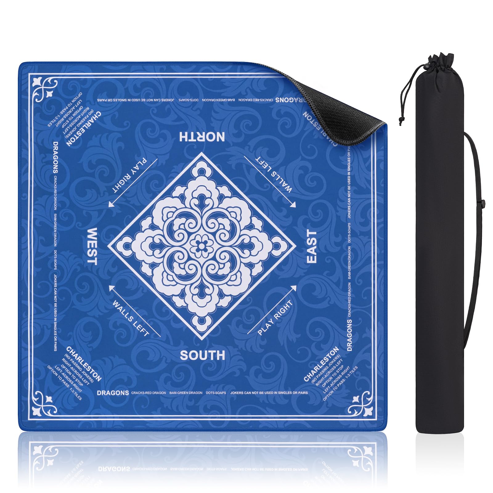 Heslaus Shipped Rolled Mahjong Mat with Rule Without Creases, 32.5" x 32.5" | Ma