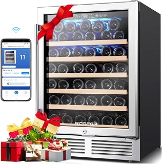 BODEGA 24 Inch Single Zone Wine Fridge with App Control, Holds 52 Bottles | 41 °F to 68 °F Temp Range, Noise Level Below 42 dB, Activated Carbon Air Filter, Built-in or Freestanding