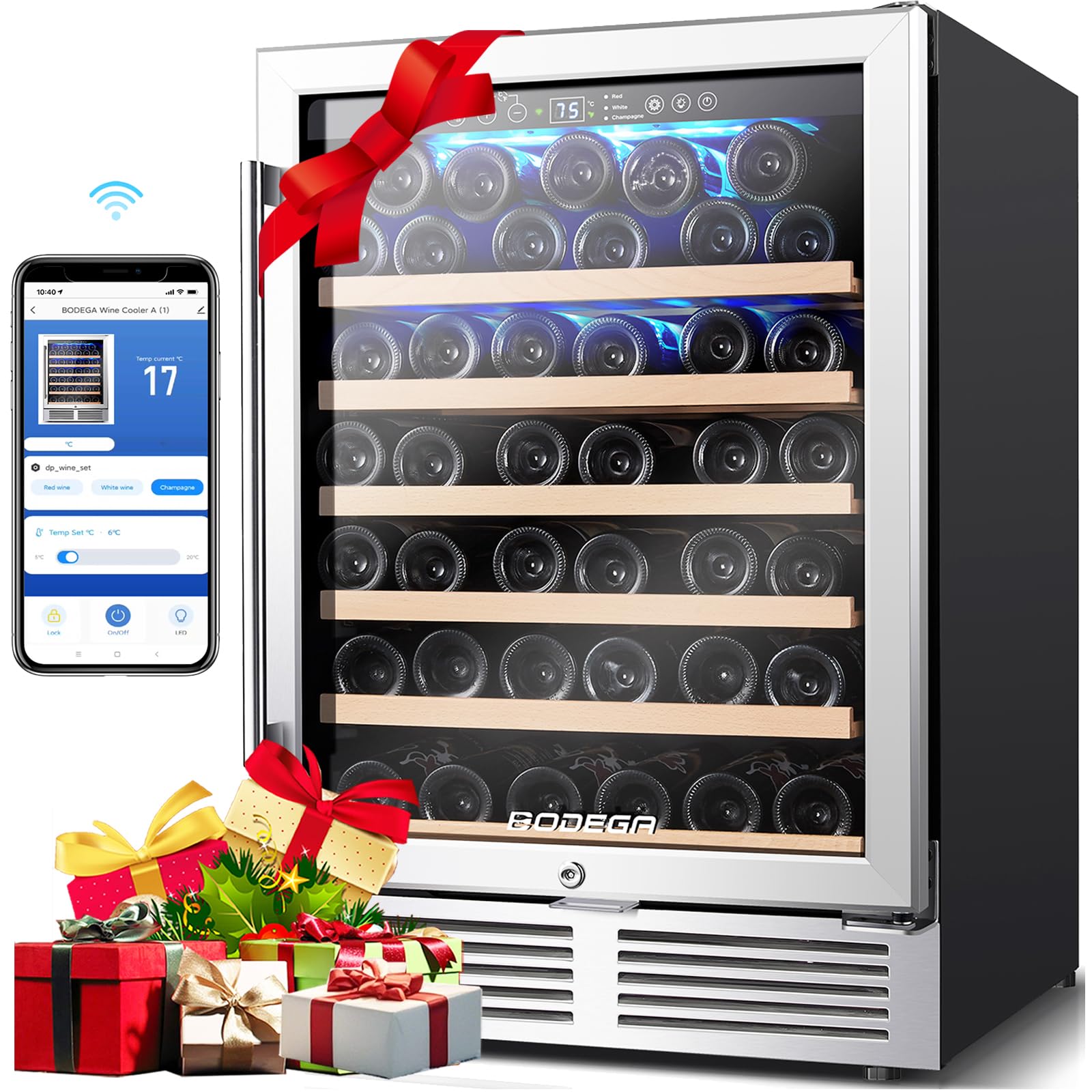 BODEGA 24 Inch Single Zone Wine Fridge with App Control, Holds 52 Bottles | 41 °