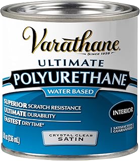 Varathane Water-Based Ultimate Satin Polyurethane | Water-Based, Crystal Clear Interior Wood Protection, Fast Dry Time, Scratch Resistance, Covers Up to 62 Sq Ft, Half Pint