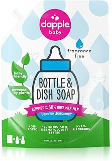 Dapple Baby - Bottle & Dish Soap Eco Refill, Plant Based Bottle Cleaner, Baby Safe Liquid Dish Soap, Fragrance Free Scented - 1 l (Pack of 1)