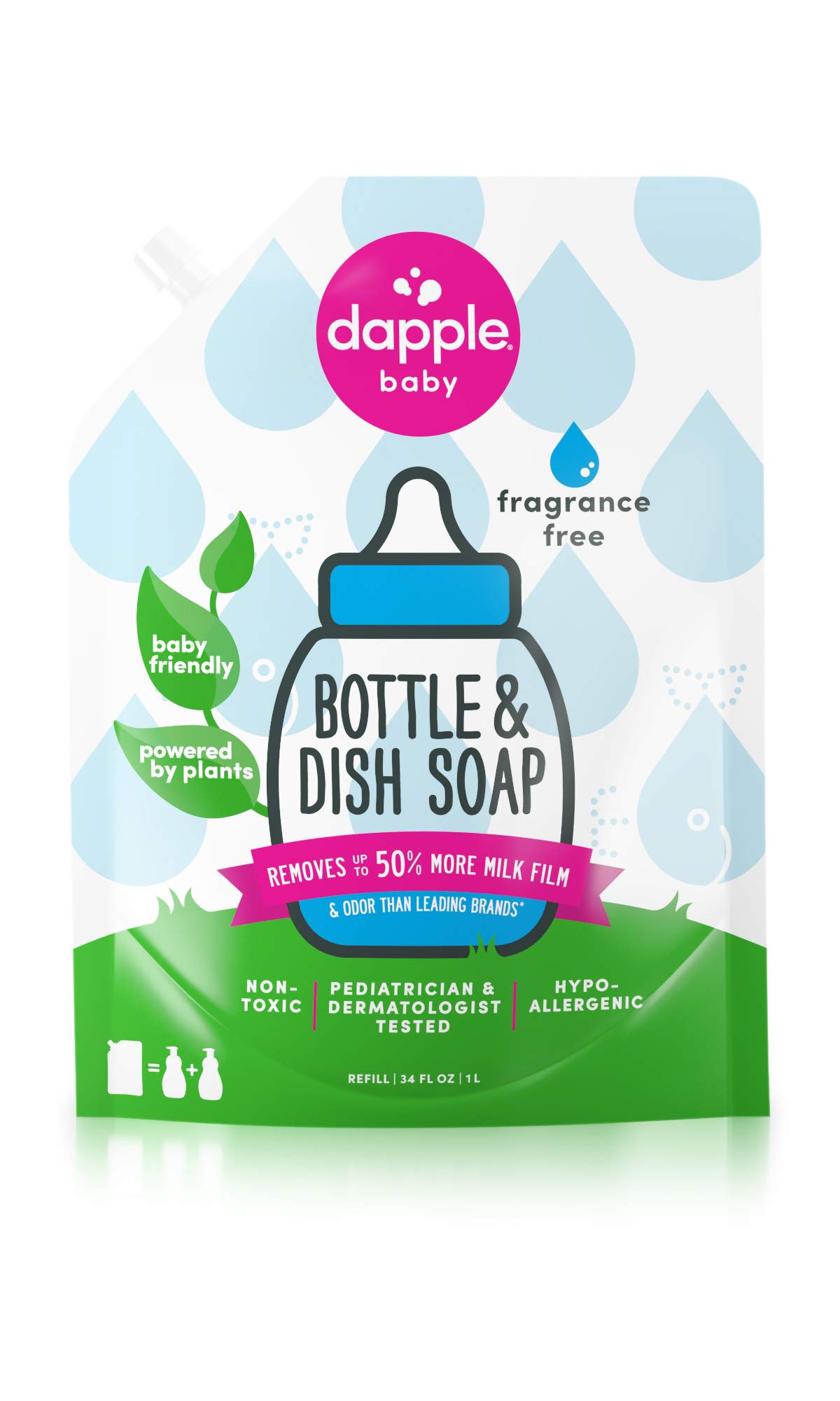 Dapple Baby - Bottle & Dish Soap Eco Refill, Plant Based Bottle Cleaner, Baby Sa