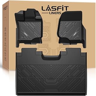 LASFIT Floor Mats for Ford F-150 2015-2026 SuperCrew, w/o Fold Flat Storage | F150 Lightning 2022-2025 SuperCrew Front Bucket Seat Carpet Floor All Weather TPE Protector Easy Clean Anti-Slip Truck Liners
