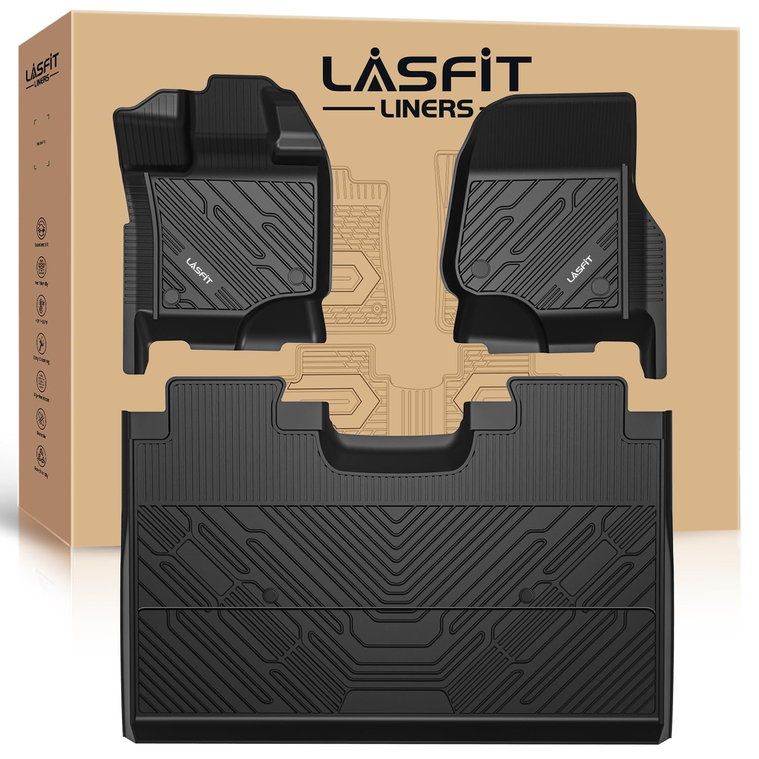 LASFIT Floor Mats for Ford F-150 2015-2027 SuperCrew, w/o Fold Flat Storage | F1