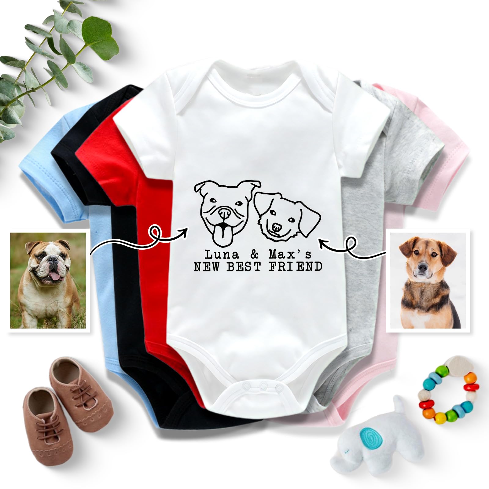 Personalized Baby Onesie with Pet Portrait, Pet Themed Bodysuit, Custom Dog and 
