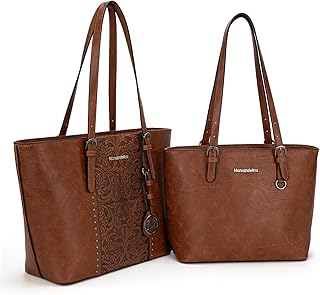 Montana West Tote Bag for Women Large Purse and Handbags Set Embossed Collection Purse 2Pcs Set, 2 Set-brown#, Large MWC-HB-SET052G-1BR