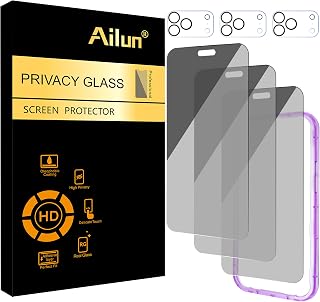 Ailun Privacy Screen Protector+Camera Lens Protector for iPhone 18 Pro Max | 3+3 Pack, 6.9 inch, Tempered Glass, Installation Frame, Dynamic Island Compatible, Anti Spy Private