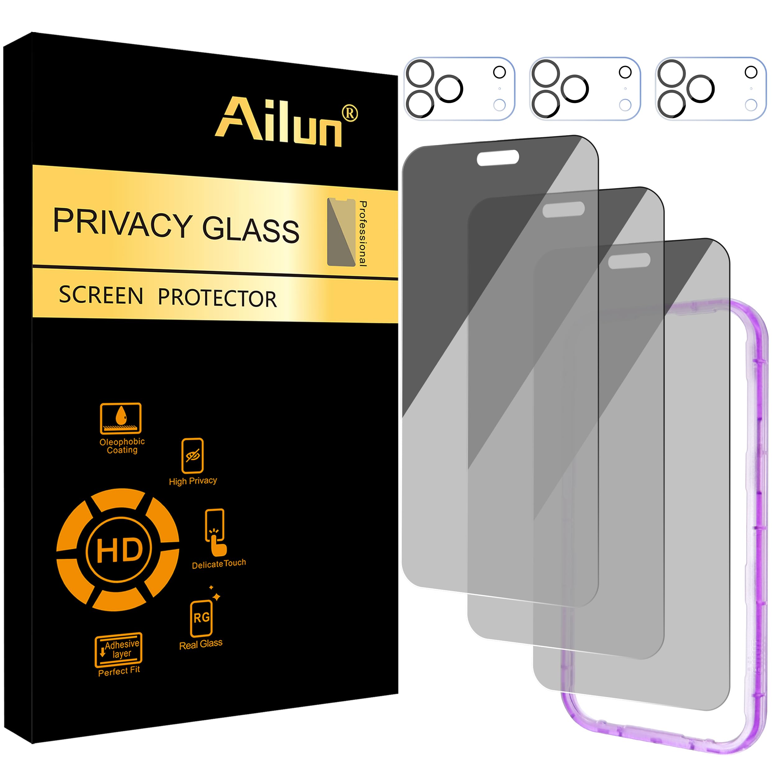 Ailun Privacy Screen Protector+Camera Lens Protector for iPhone 18 Pro Max | 3+3