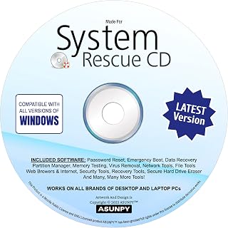 System Rescue CD System Recovery Disk Compatible with Windows 11,10,8.1,8,7, Vista, XP and Linux For Disk. Repair, Rescue And Recovery Software 64-bit