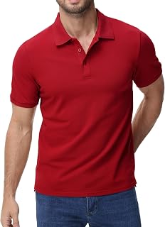 MIER Men's Polo Shirt Cotton Short Sleeve Golf Tennis Polo Shirt with Collar for Work Travel 3 Button Ultra Soft